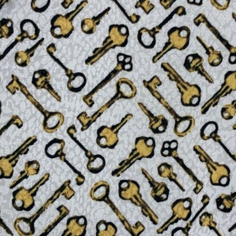 Chico’s 2 Large Novelty Print Keys Long Sleeve Collared Button Up Blouse Yellow - Picture 4 of 12
